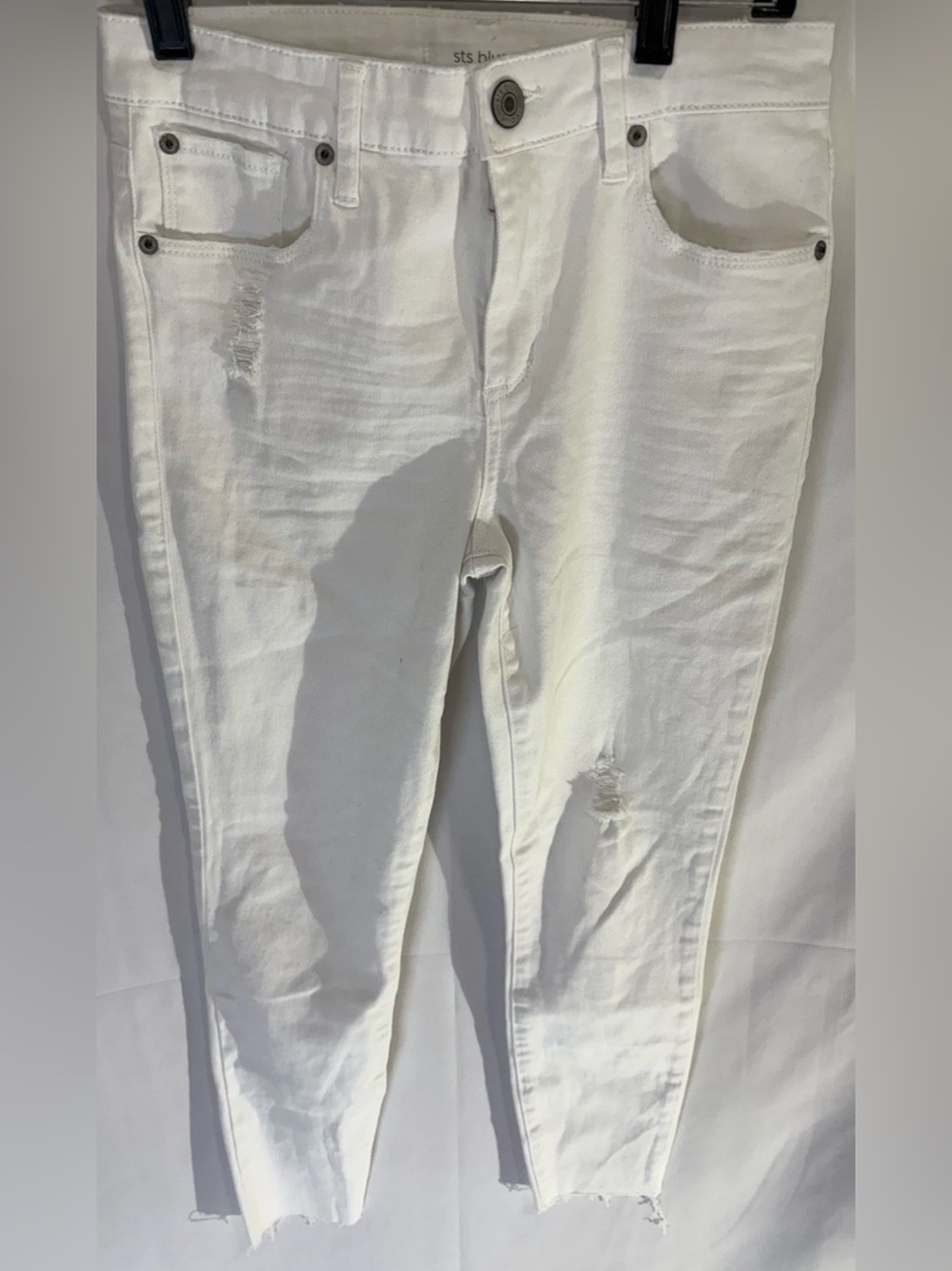 sts blues Women's High Rise Ankle White Denim Distressed Jeans Sz 26 Raw Hem - Picture 2 of 10